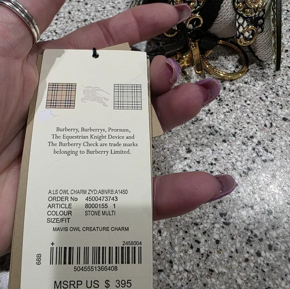 Burberry NWT bag charm. Mavis the owl